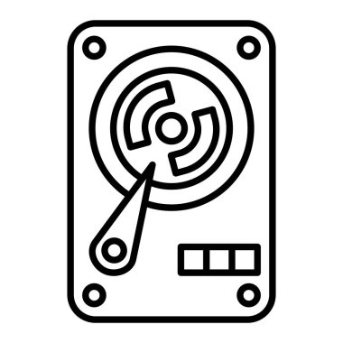 Hard Disk Sürücüsü Simgesi, Basit Siyah ve Beyaz Vektör İllüstrasyonu