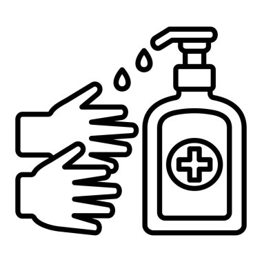 Eller Dezenfekte Simgesi, Basit Siyah ve Beyaz Vektör İllüstrasyonu