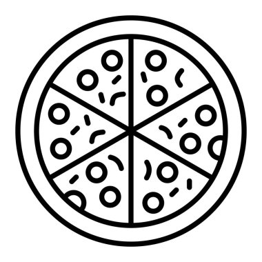Pizza Simgesi, Basit Siyah ve Beyaz Vektör İllüstrasyonu