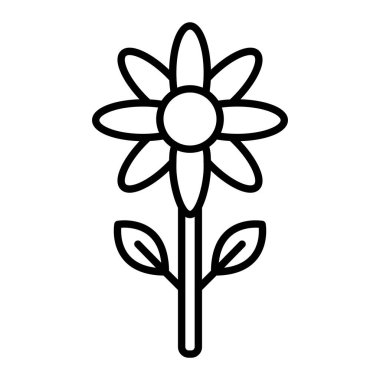 Çiçek Simgesi, Basit Siyah ve Beyaz Vektör İllüstrasyonu