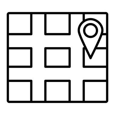 Harita Simgesi, Basit Siyah ve Beyaz Vektör İllüstrasyonu