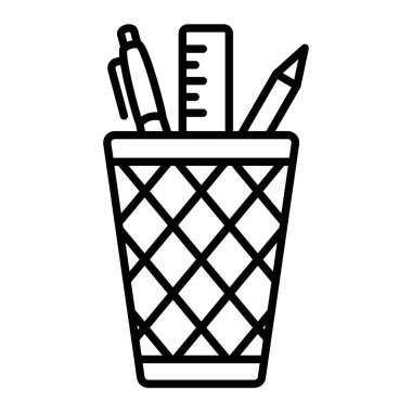 Kalem Tutucu Simgesi, Basit Siyah ve Beyaz Vektör İllüstrasyonu