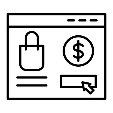 Çevrimiçi Alışveriş Hattı simgesi, Basit Siyah ve Beyaz Vektör İllüstrasyonu