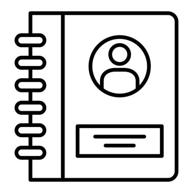 Adres Defteri Simgesi, Basit Siyah ve Beyaz Vektör İllüstrasyonu