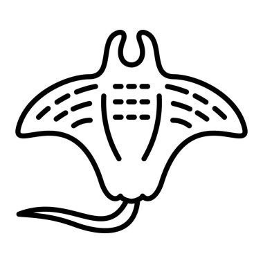 Manta Ray Simgesi, Basit Siyah ve Beyaz Vektör İllüstrasyonu
