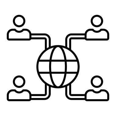 Ağ Simgesi, Basit Siyah ve Beyaz Vektör İllüstrasyonu