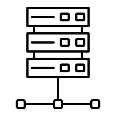 Sunucu Simgesi, Basit Siyah ve Beyaz Vektör İllüstrasyonu