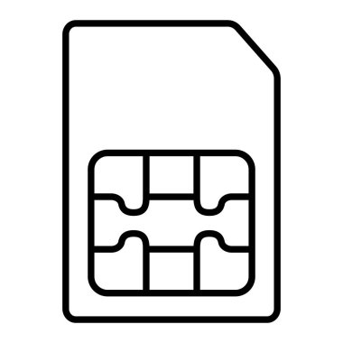 Sim Kart Simgesi, Basit Siyah ve Beyaz Vektör İllüstrasyonu