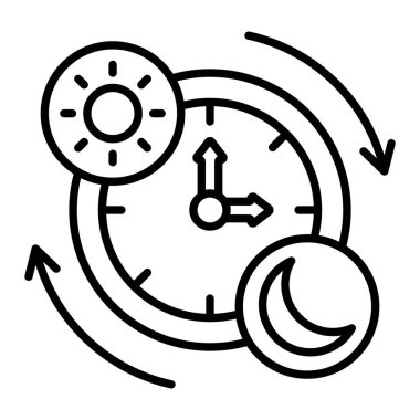 Gündüz ve Gece çizgisi simgesi, Basit Siyah ve Beyaz Vektör İllüstrasyonu