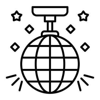 Disko Topu Simgesi, Basit Siyah ve Beyaz Vektör İllüstrasyonu