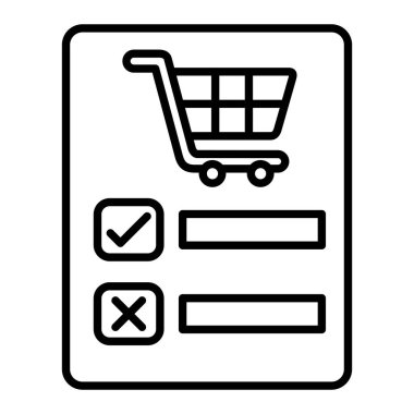 Alışveriş Listesi Simgesi, Basit Siyah ve Beyaz Vektör İllüstrasyonu