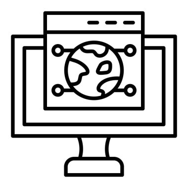 Dünya Geneli Web Simgesi, Basit Siyah ve Beyaz Vektör İllüstrasyonu