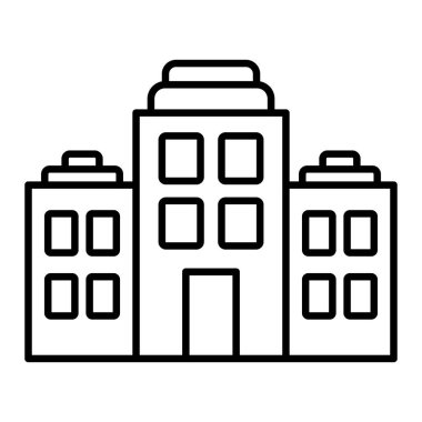 Ofis Binası Simgesi, Basit Siyah ve Beyaz Vektör İllüstrasyonu