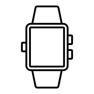 Akıllı Saat Simgesi, Basit Siyah ve Beyaz Vektör İllüstrasyonu