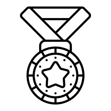 Madalya Simgesi, Basit Siyah ve Beyaz Vektör İllüstrasyonu