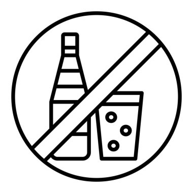 İçki Simgesi Yok, Basit Siyah ve Beyaz Vektör İllüstrasyonu