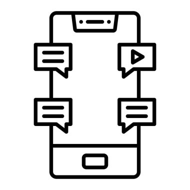 Çevrimiçi Sohbet Simgesi, Basit Siyah ve Beyaz Vektör İllüstrasyonu