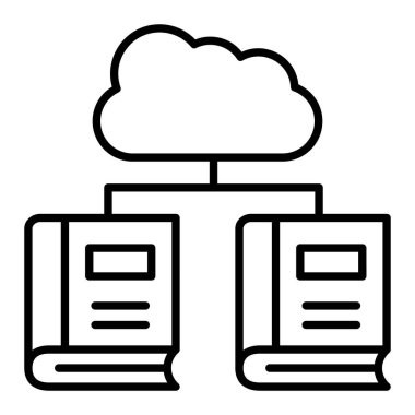 Bulut Kütüphanesi çizgi simgesi, Basit Siyah ve Beyaz Vektör İllüstrasyonu
