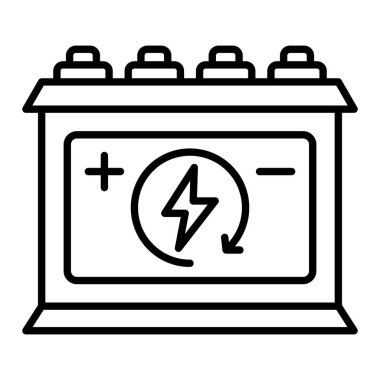 Batarya Simgesi, Basit Siyah ve Beyaz Vektör İllüstrasyonu