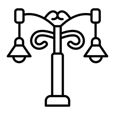 Sokak Lambası Simgesi, Basit Siyah ve Beyaz Vektör İllüstrasyonu