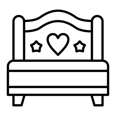 Çift Yatak Çizgisi simgesi, Basit Siyah ve Beyaz Vektör İllüstrasyonu