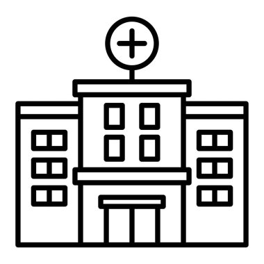 Hastane Simgesi, Basit Siyah ve Beyaz Vektör İllüstrasyonu