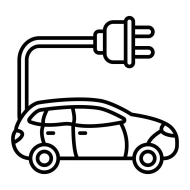 Elektrik Araba Simgesi, Basit Siyah ve Beyaz Vektör İllüstrasyonu