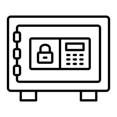 Güvenlik Kutusu Simgesi, Basit Siyah ve Beyaz Vektör İllüstrasyonu