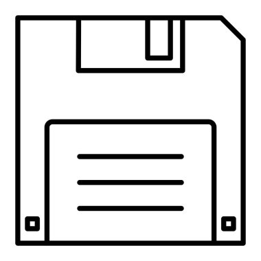 Disket Simgesi, Basit Siyah ve Beyaz Vektör İllüstrasyonu