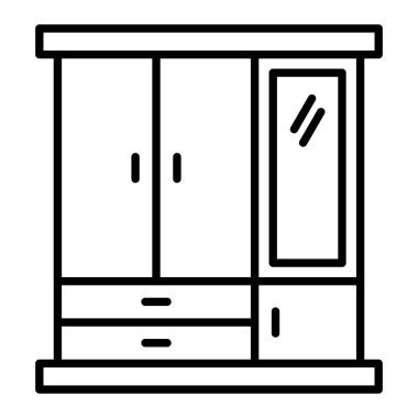 Gardırop Simgesi, Basit Siyah ve Beyaz Vektör İllüstrasyonu