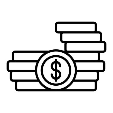 Madeni Para Simgesi, Basit Siyah ve Beyaz Vektör İllüstrasyonu