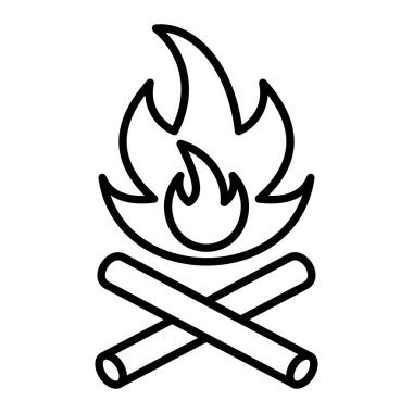 Şenlik Ateşi Simgesi, Basit Siyah ve Beyaz Vektör İllüstrasyonu