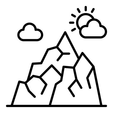 Dağlar çizgisi simgesi, Basit Siyah ve Beyaz Vektör İllüstrasyonu