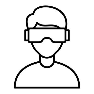 Sanal Gerçeklik Simgesi, Basit Siyah ve Beyaz Vektör İllüstrasyonu