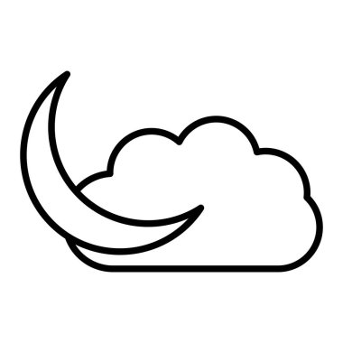 Bulut ve Ay Simgesi, Basit Siyah ve Beyaz Vektör İllüstrasyonu