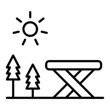 Lake Line simgesi ile piknik, Basit Siyah ve Beyaz Vektör İllüstrasyonu