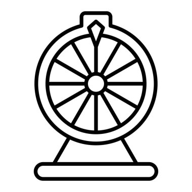 Talihli Tekerlek Simgesi, Basit Siyah ve Beyaz Vektör İllüstrasyonu