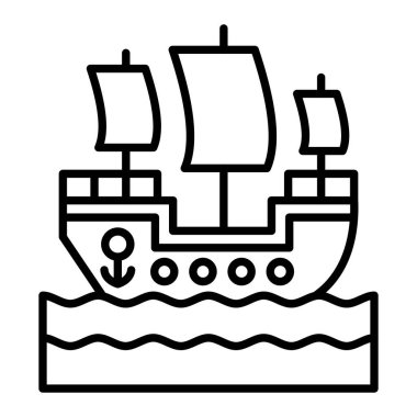 Galleon Simgesi, Basit Siyah ve Beyaz Vektör İllüstrasyonu