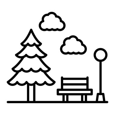 Park Simgesi, Basit Siyah ve Beyaz Vektör İllüstrasyonu