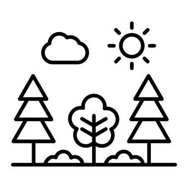 Orman Simgesi, Basit Siyah ve Beyaz Vektör İllüstrasyonu
