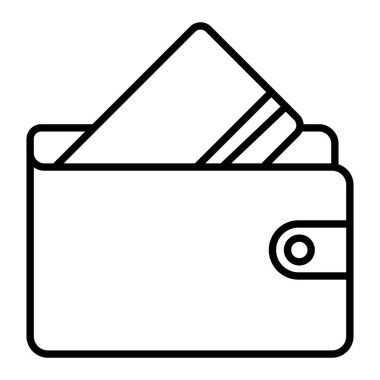 Cüzdan Simgesi, Basit Siyah ve Beyaz Vektör İllüstrasyonu