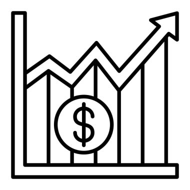 Pazar Eğilimleri çizgi simgesi, Basit Siyah ve Beyaz Vektör İllüstrasyonu