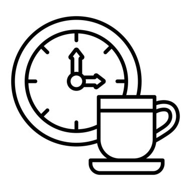 Kahve Zamanı simgesi, Sade Siyah ve Beyaz Vektör İllüstrasyonu