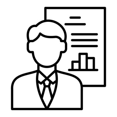 İş Analisti Simgesi, Basit Siyah ve Beyaz Vektör İllüstrasyonu