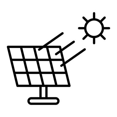 Güneş Paneli Simgesi, Basit Siyah ve Beyaz Vektör İllüstrasyonu