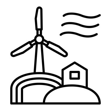 Rüzgar Enerjisi Simgesi, Basit Siyah ve Beyaz Vektör İllüstrasyonu