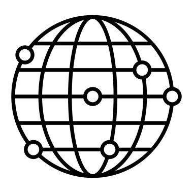 Globe ağı Simgesi, Basit Siyah ve Beyaz Vektör İllüstrasyonu