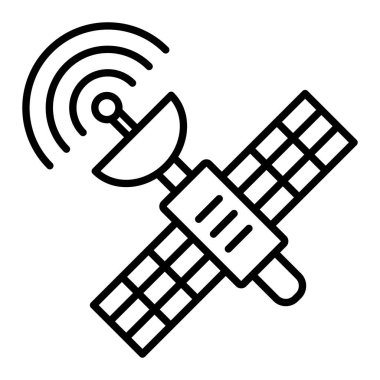 Uydu Simgesi, Basit Siyah ve Beyaz Vektör İllüstrasyonu