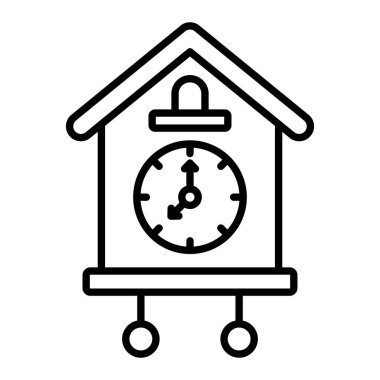 Guguklu Saat çizgisi simgesi, Basit Siyah ve Beyaz Vektör İllüstrasyonu