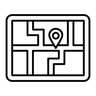 Harita Simgesi, Basit Siyah ve Beyaz Vektör İllüstrasyonu